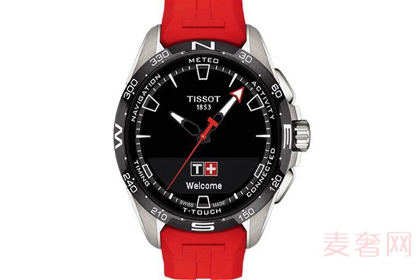 天梭T-TouchConnectSolar红色表带腕表展示图
