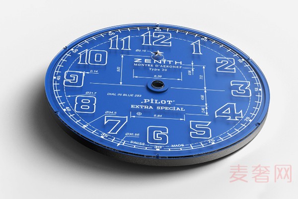 真力时飞行员系列 TYPE 20 蓝图限量款腕表表盘展示图